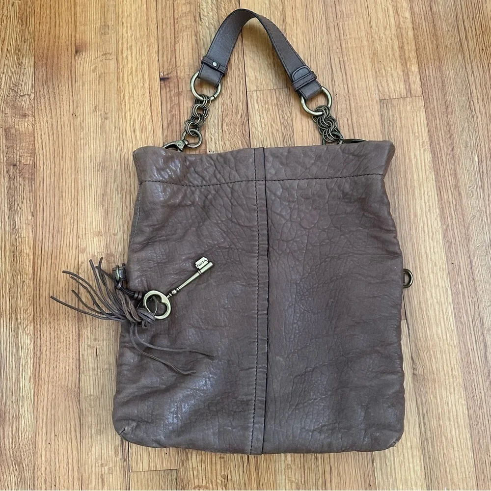 Fossil Brown Pebbled Leather Key +
